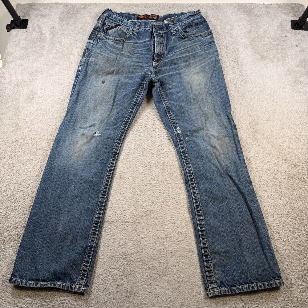 Ariat FR Jeans Mens 34x32 (Fit 32x30) Blue Denim M4 Low Rise Boot Cut Workwear